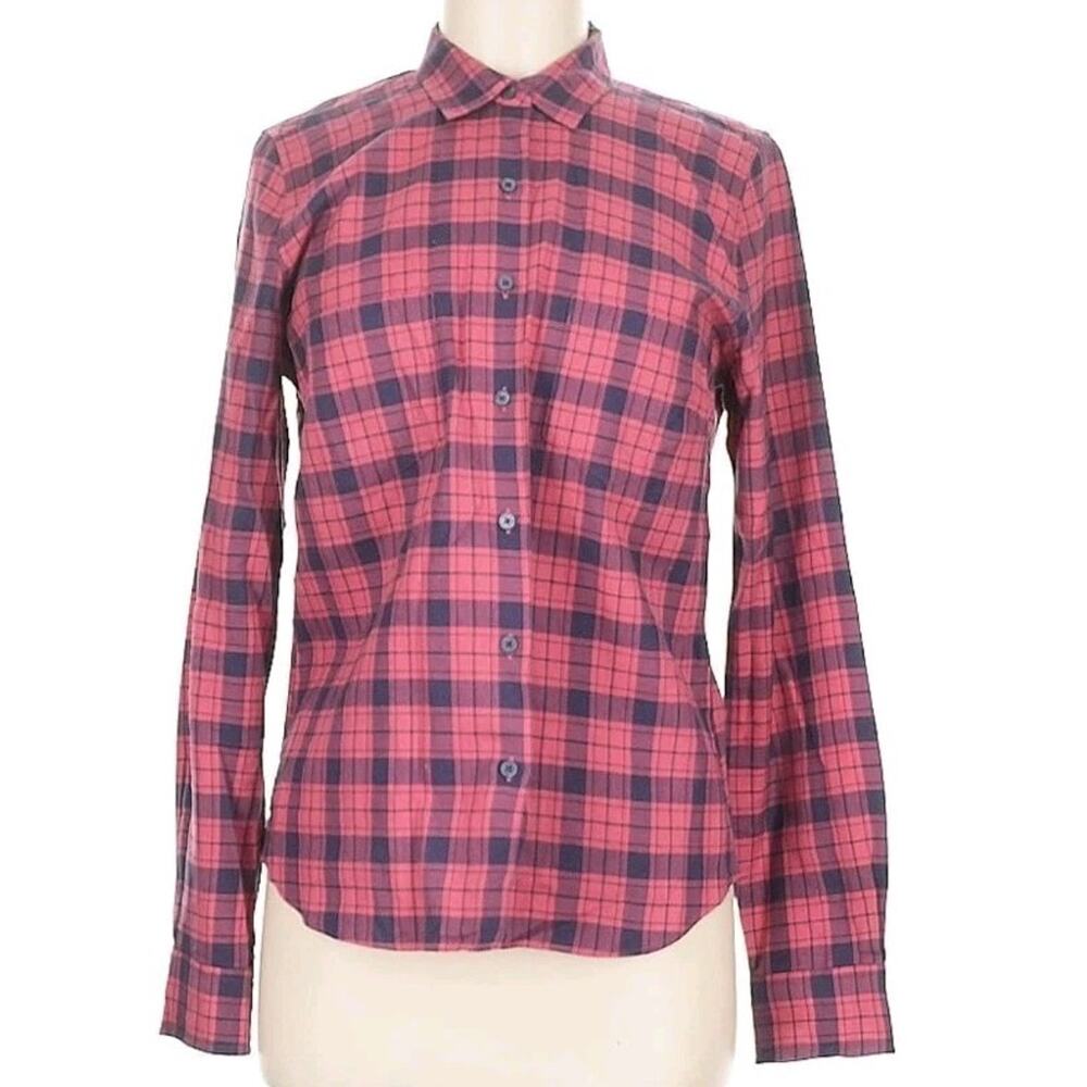 UNTUCKit Plaid Shirt Flannel Womens Checks Button Down Size 6 Pink Navy‎ Cotton